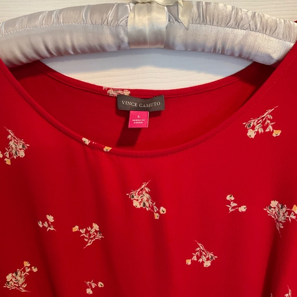 Vince Camuto Red Short Sleeve Blouse with Mock Sash - Picture 2 of 4